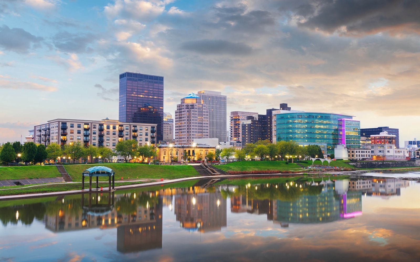 The Dayton, Ohio skyline over the Great Miami River