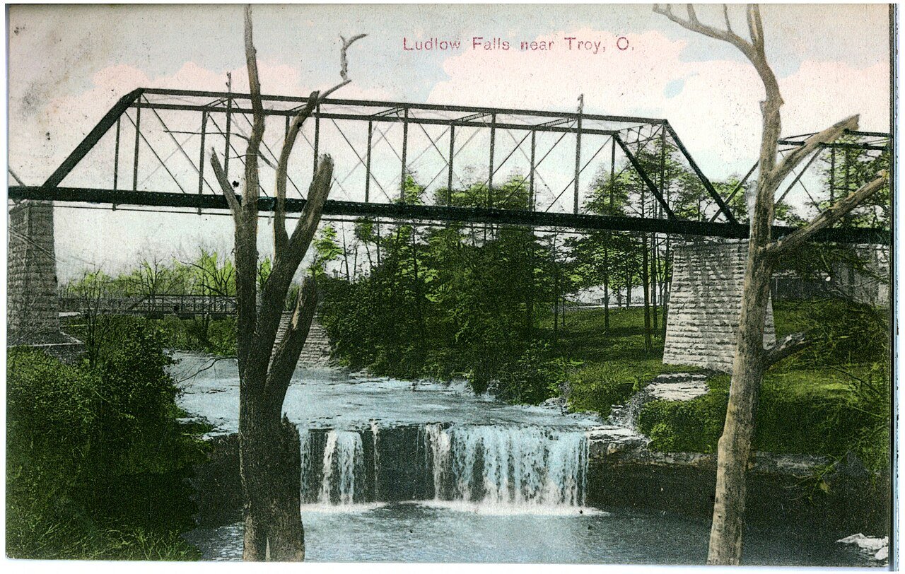 Historic postcard view of the falls at Ludlow Falls, Ohio