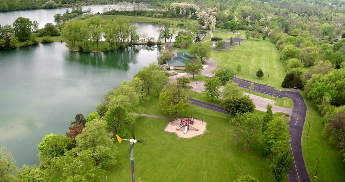 Aerial view of Madison Lakes park in Trotwood, Ohio