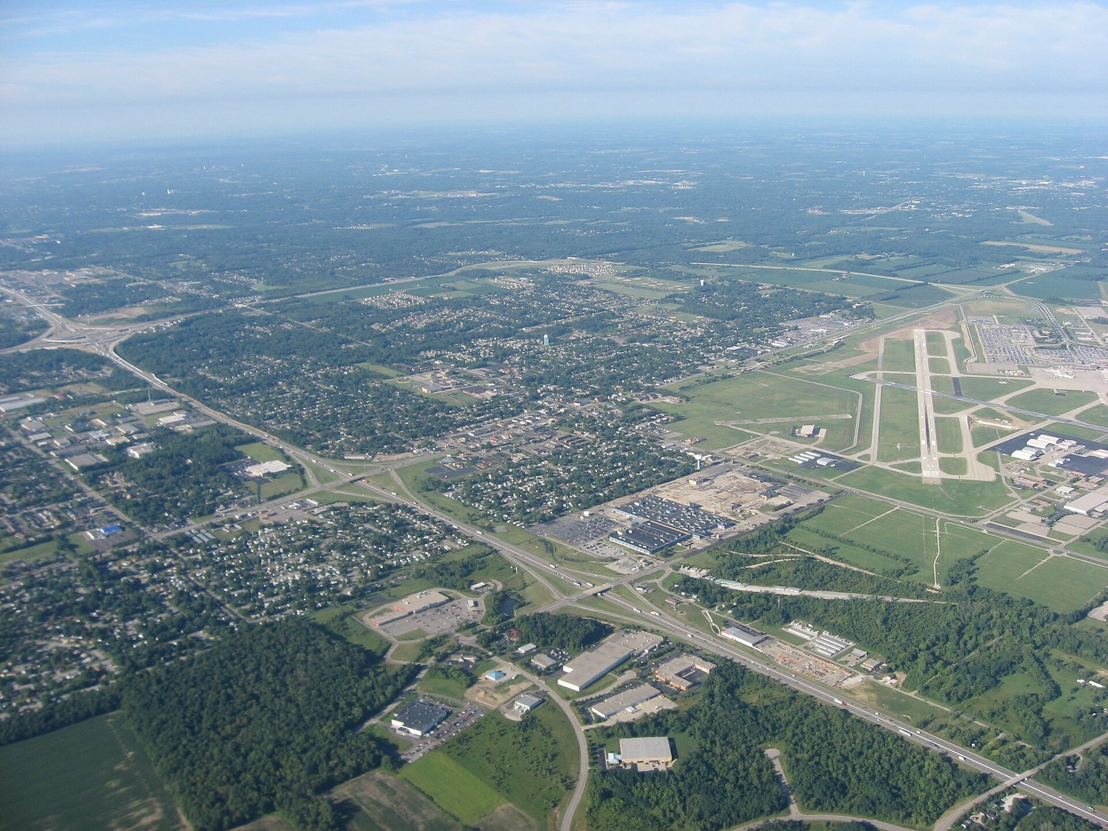 Aerial view of Vandalia, Ohio and Dayton International Airport